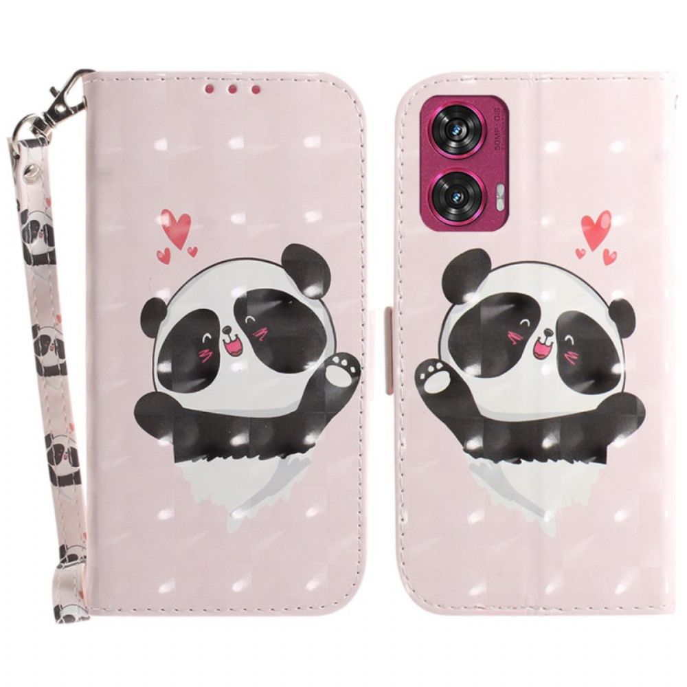 Lederhüllen Motorola Edge 50 Fusion Panda Love Mit Riemen