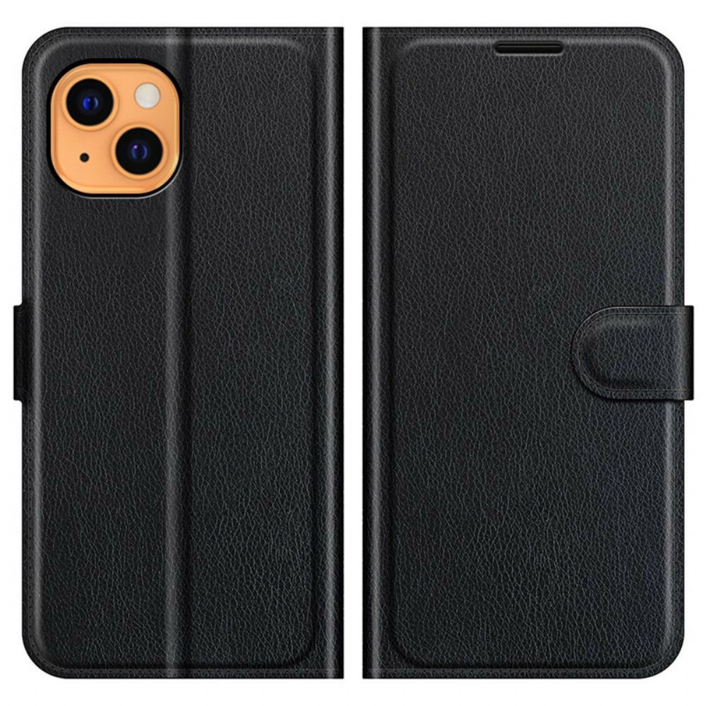 Flip Case Für iPhone 13 Klassischer Litschi-leder-effekt