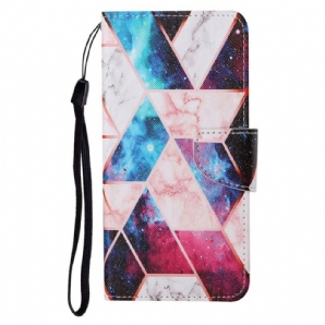 Flip Case Für iPhone 13 Marmor Mit Riemen