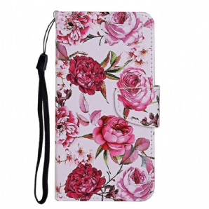 Flip Case Für iPhone 13 Meisterhafte Blumen Mit Riemen