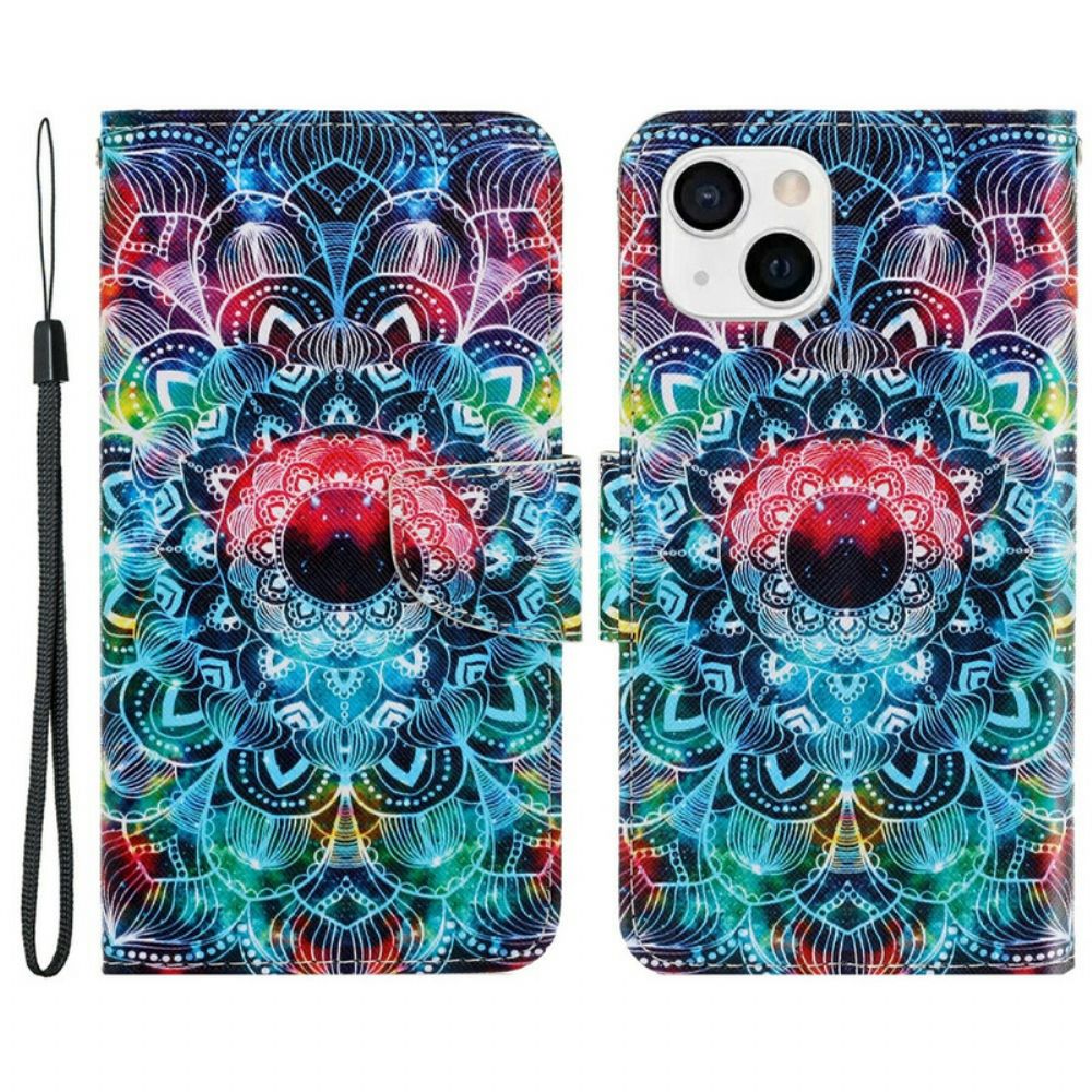 Flip Case Für iPhone 13 Mit Kordel Auffälliges Riemchen-mandala