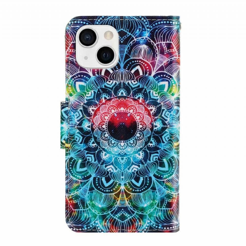 Flip Case Für iPhone 13 Mit Kordel Auffälliges Riemchen-mandala