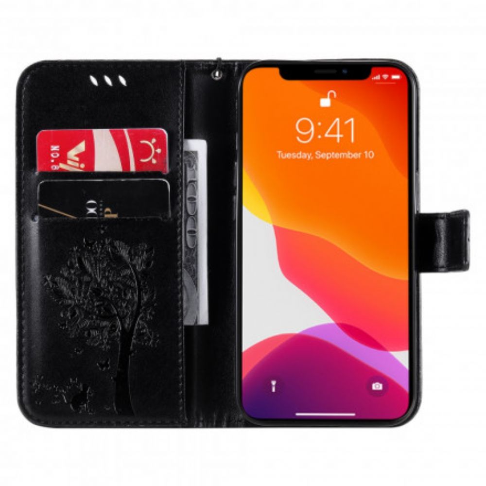 Flip Case Für iPhone 13 Mit Kordel Baum Und Riemchenkatze