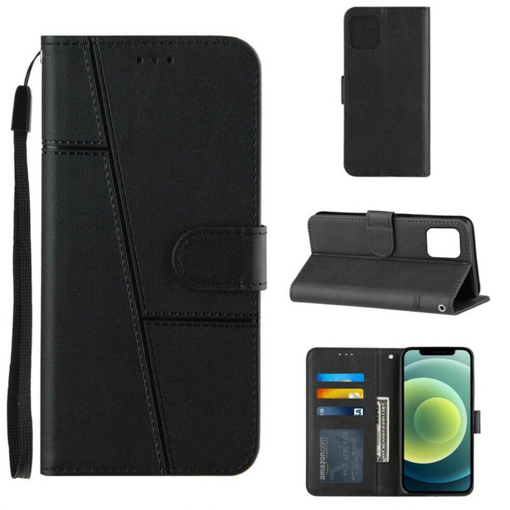 Flip Case Für iPhone 13 Mit Kordel Geo Kunstlederband