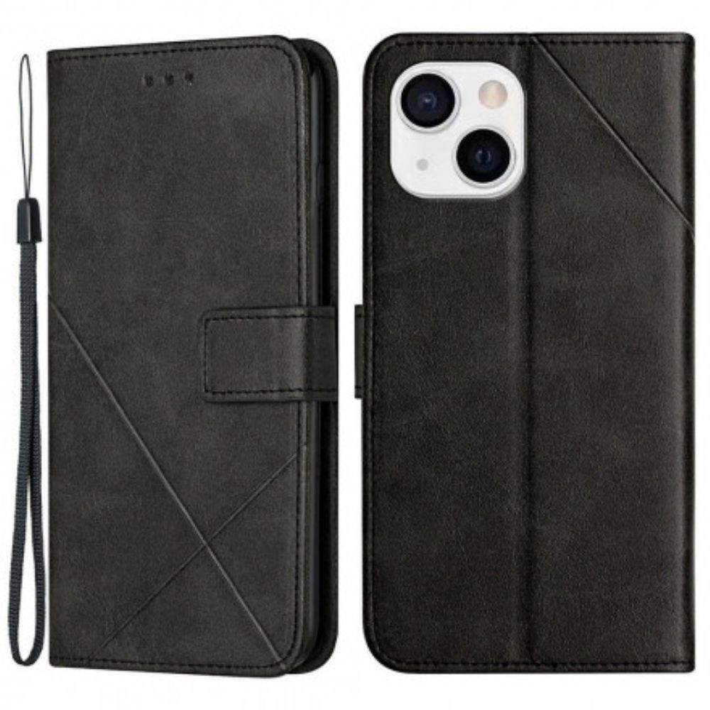 Flip Case Für iPhone 13 Mit Kordel Geometrischer Riemchen-lederstil