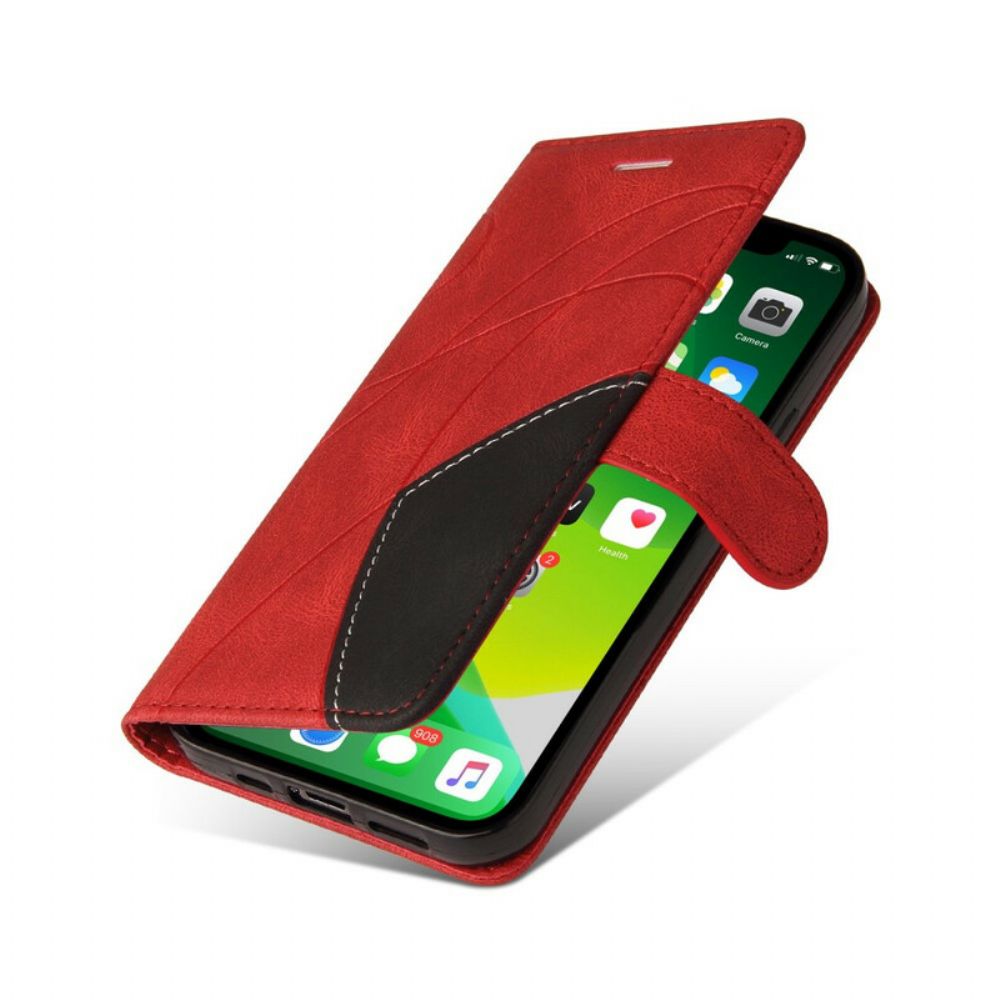 Flip Case Für iPhone 13 Signatur Zweifarbiges Kunstleder
