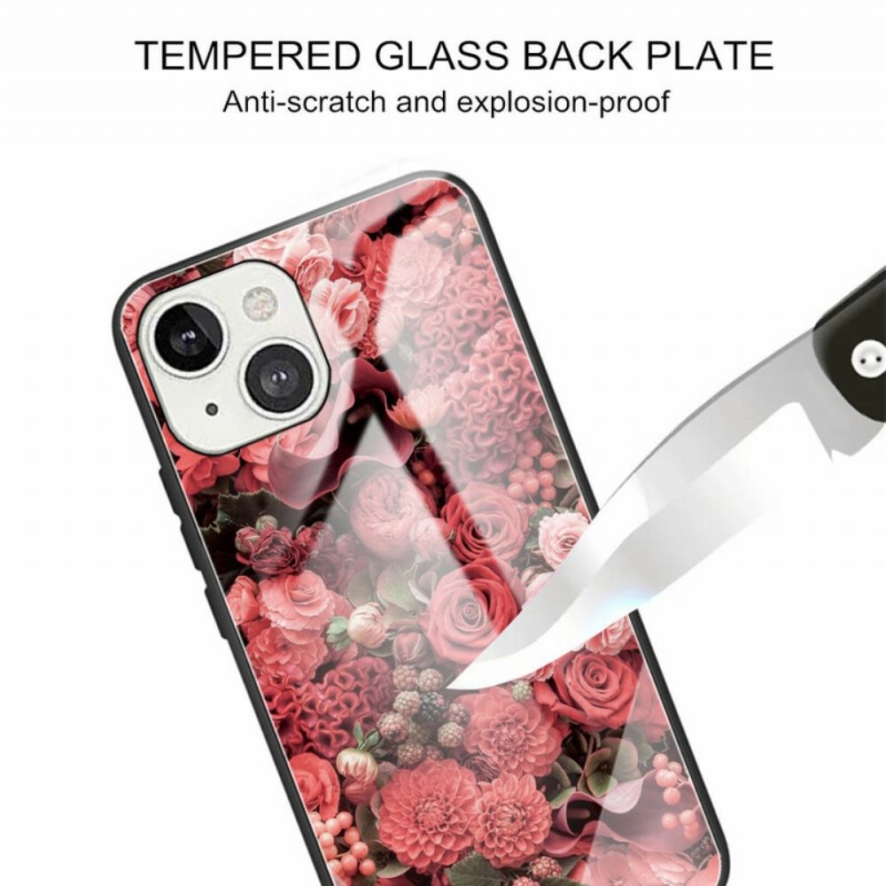 Handyhülle Für iPhone 13 Rosa Blumen Aus Gehärtetem Glas