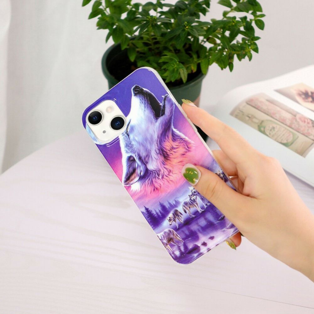 Hülle Für iPhone 13 Fluoreszierende Wolf-serie
