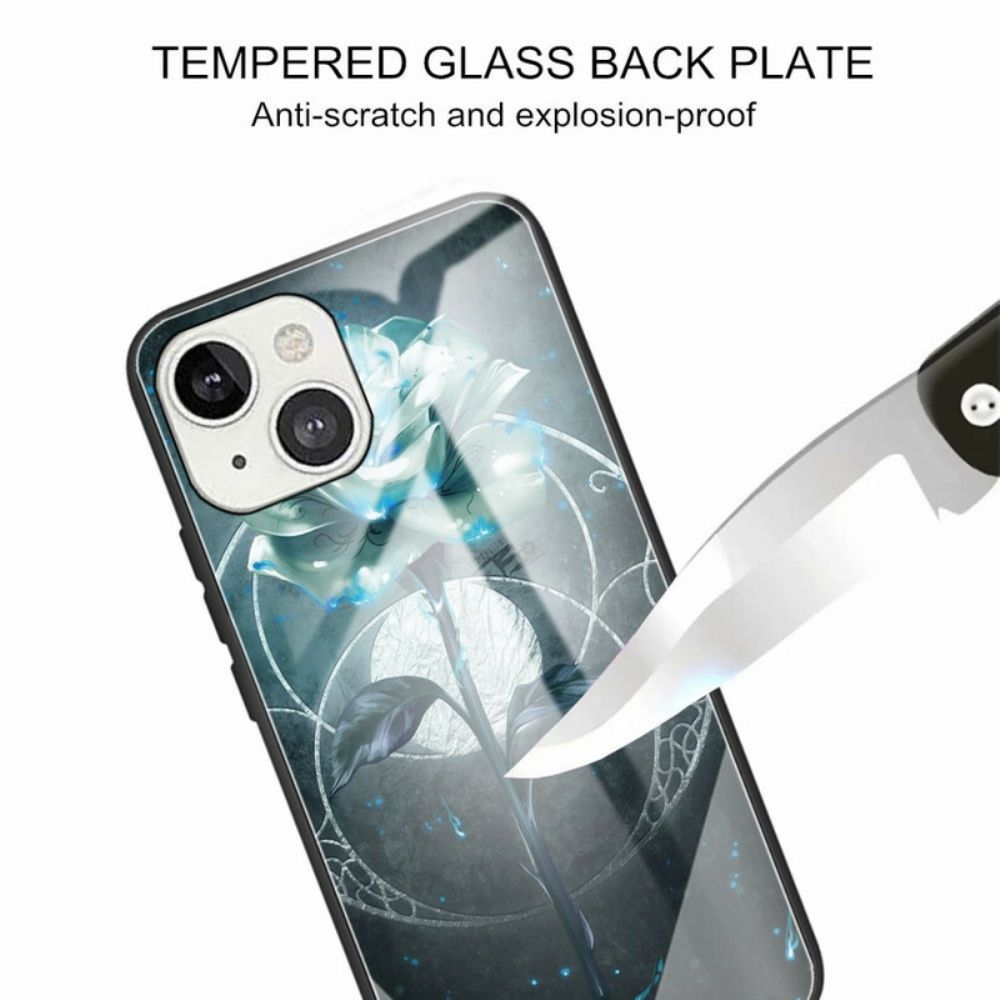 Hülle Für iPhone 13 Grüne Rose Aus Gehärtetem Glas