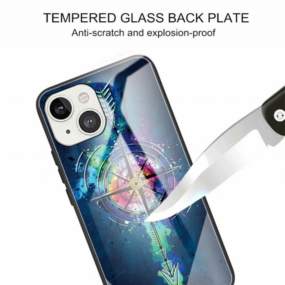 Hülle Für iPhone 13 Kompassrose Aus Gehärtetem Glas