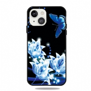 Hülle Für iPhone 13 Schmetterling Und Blaue Blumen