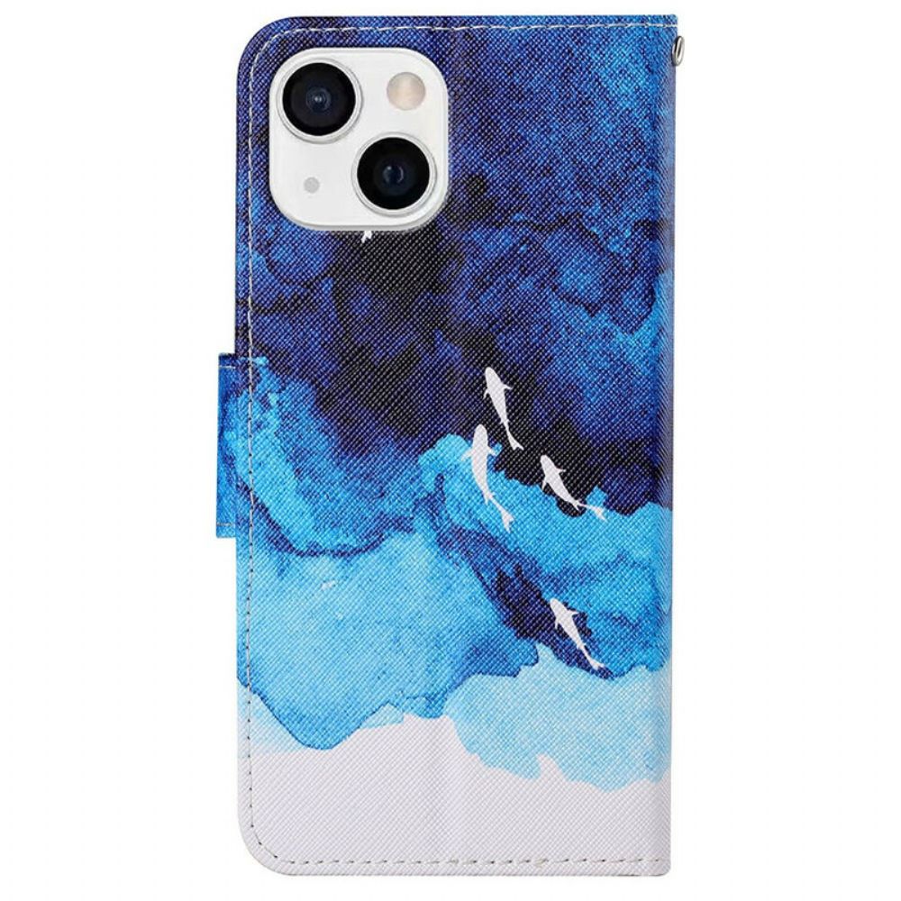 Lederhüllen Für iPhone 13 Meer Mit Riemen