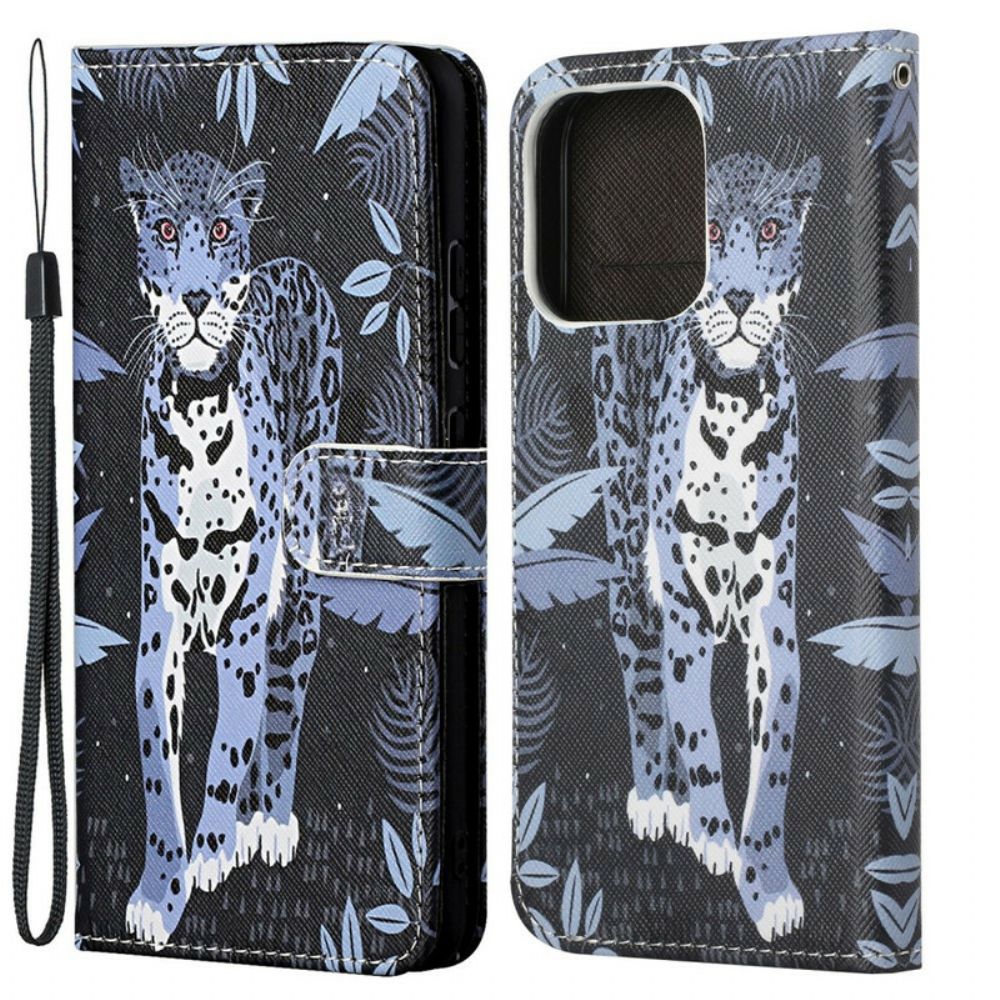 Lederhüllen Für iPhone 13 Mit Kordel Tanga Leopard