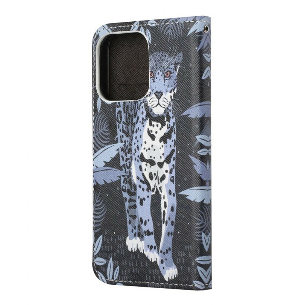 Lederhüllen Für iPhone 13 Mit Kordel Tanga Leopard