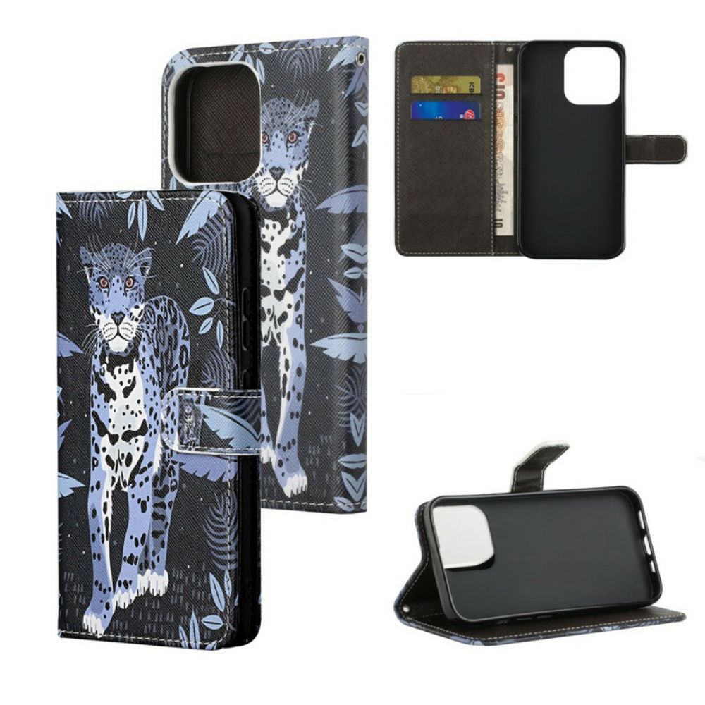 Lederhüllen Für iPhone 13 Mit Kordel Tanga Leopard