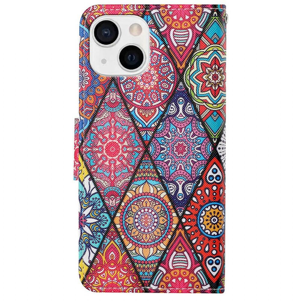 Lederhüllen Für iPhone 13 Patchwork Mit Lanyard
