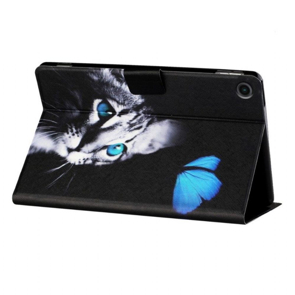 Lederhüllen Für Samsung Galaxy Tab A8 (2024) Blaue Katze Und Schmetterling