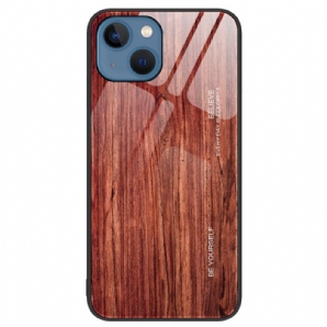 Hülle Für iPhone 15 Plus Holzdesign Aus Gehärtetem Glas