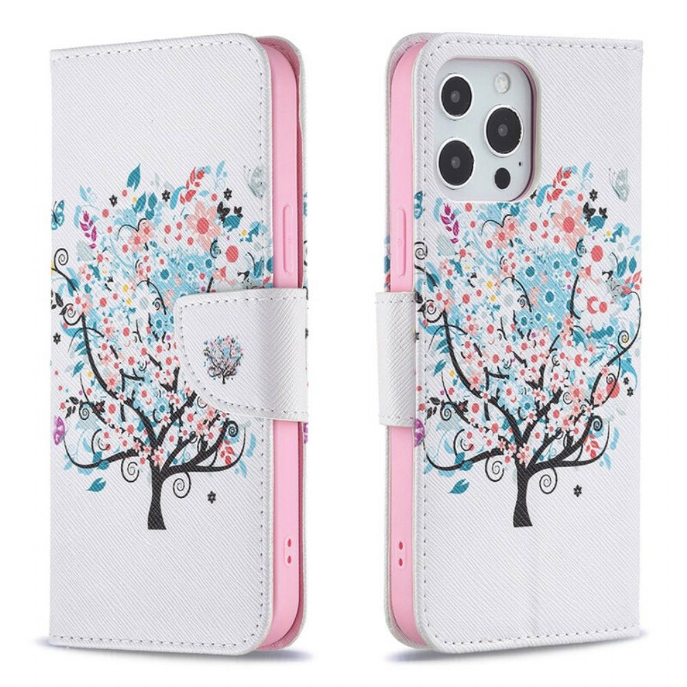 Flip Case Für iPhone 13 Pro Max Blumiger Baum