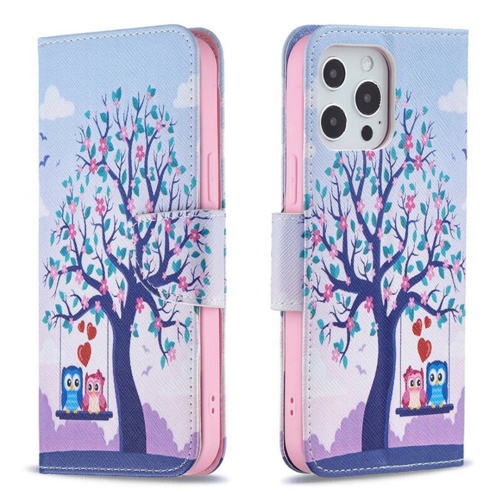 Flip Case Für iPhone 13 Pro Max Eulen Auf Der Schaukel