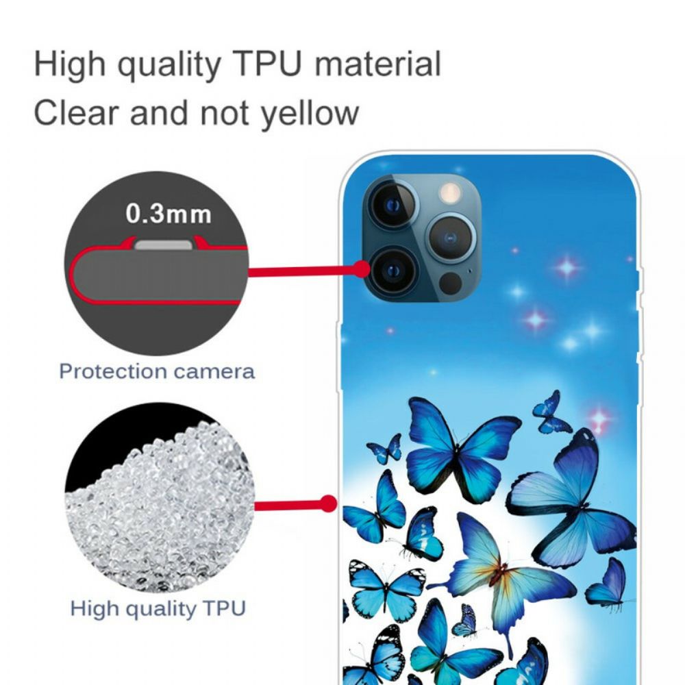 Handyhülle Für iPhone 13 Pro Max Blaue Schmetterlinge