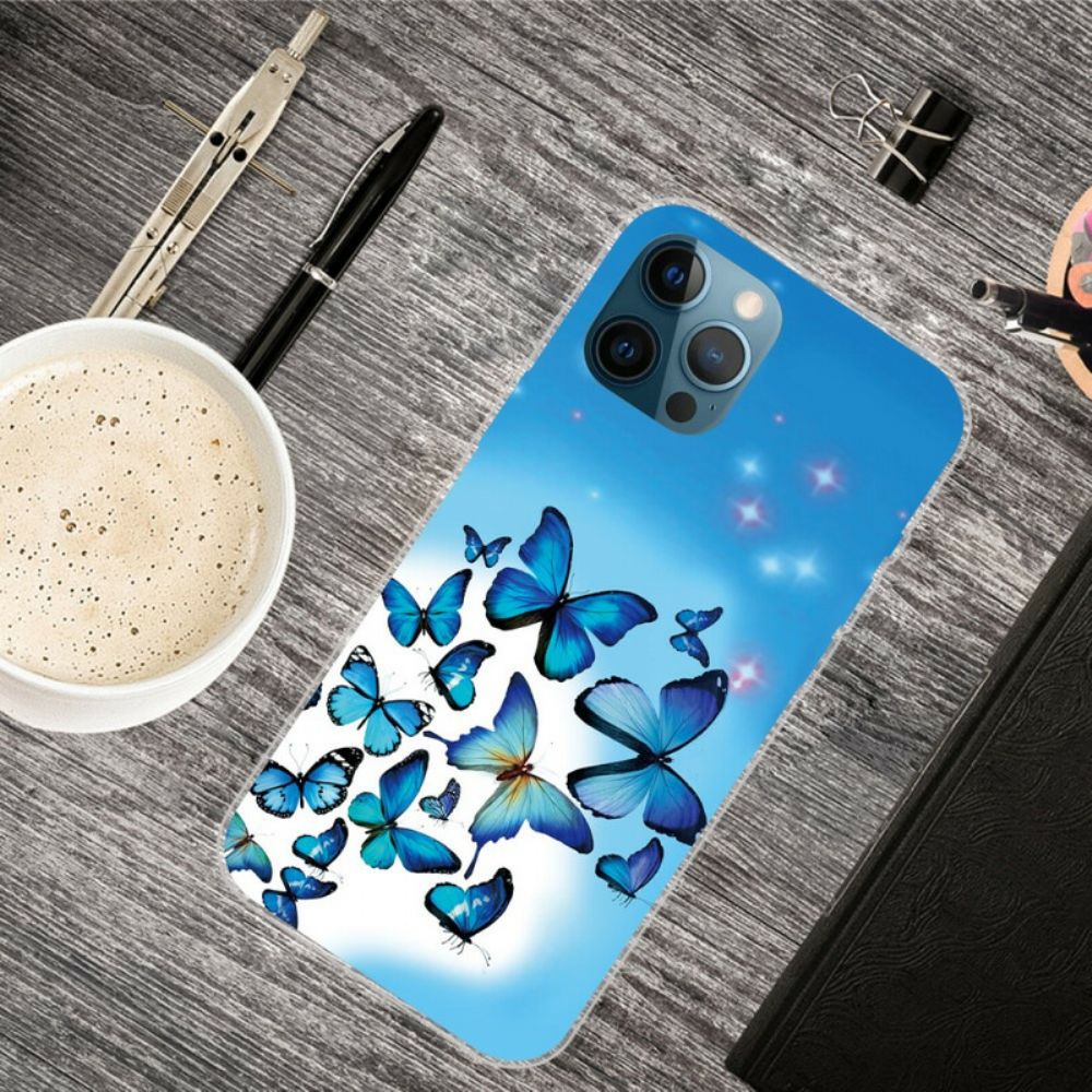 Handyhülle Für iPhone 13 Pro Max Blaue Schmetterlinge