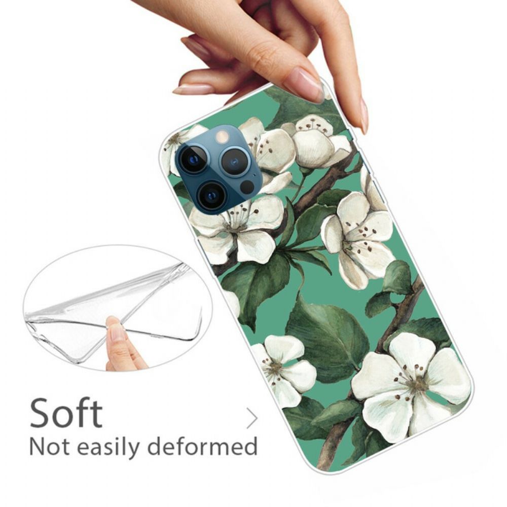 Handyhülle Für iPhone 13 Pro Max Gemalte Weiße Blumen
