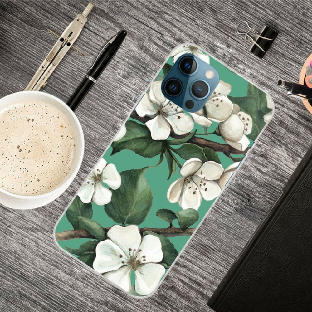 Handyhülle Für iPhone 13 Pro Max Gemalte Weiße Blumen