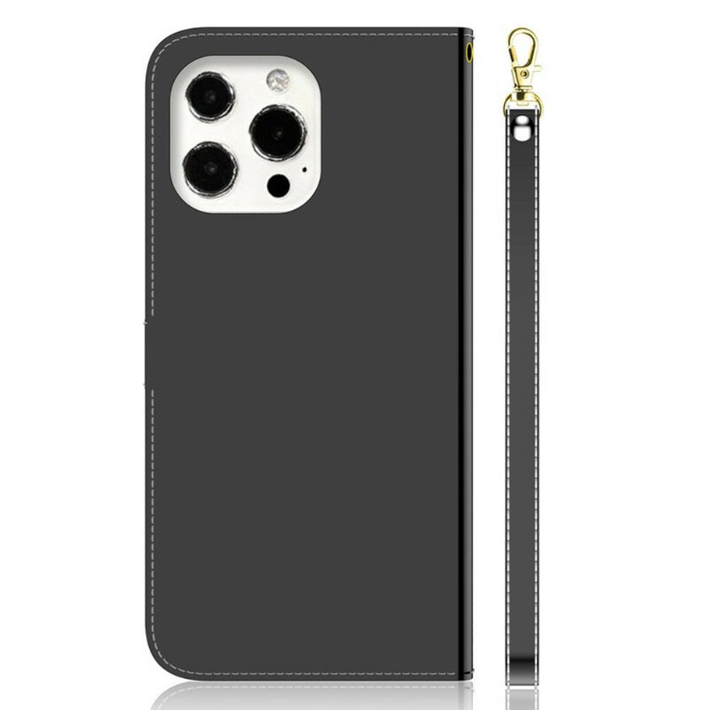 Lederhüllen Für iPhone 13 Pro Max Spiegel Mit Kunstlederbezug