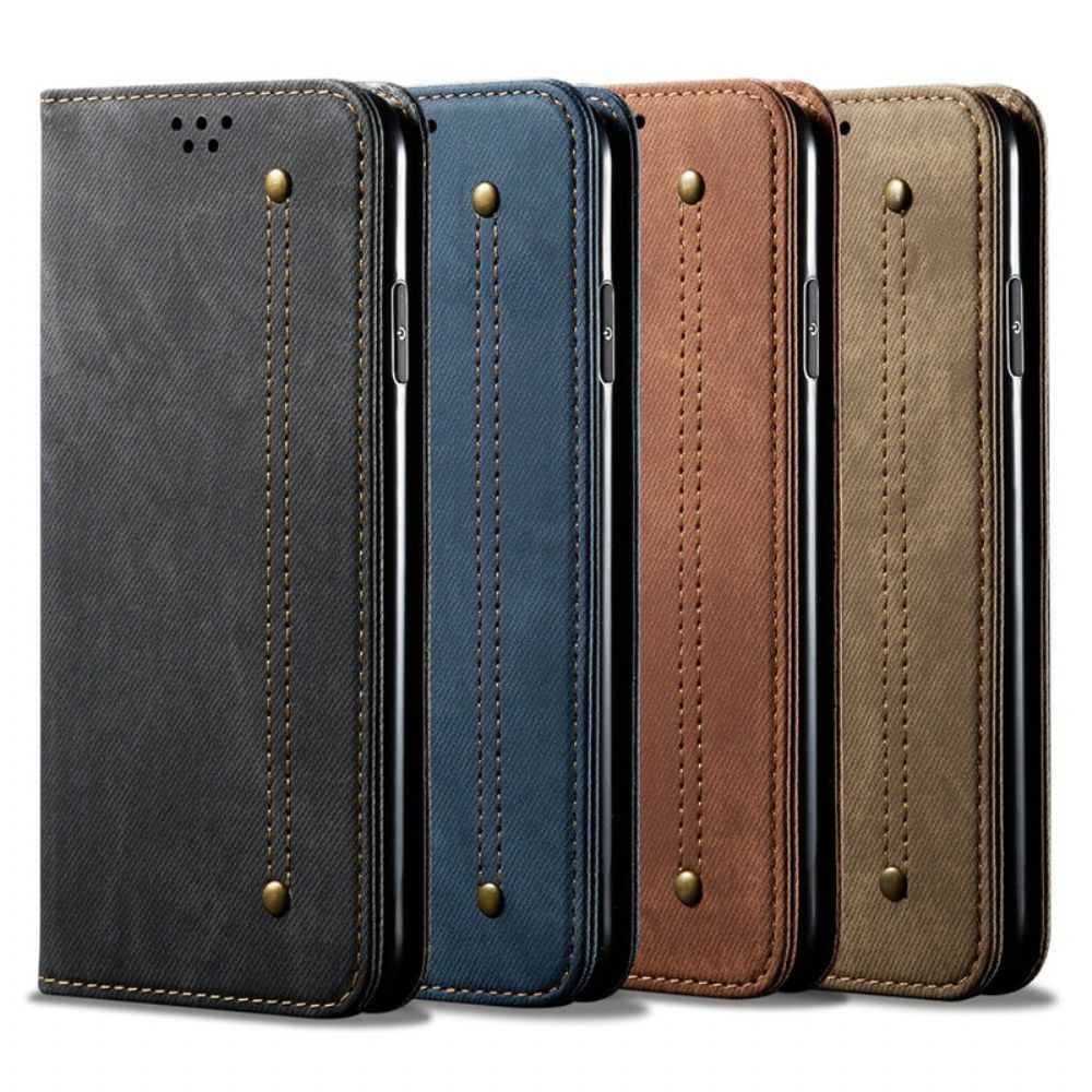 Schutzhülle Für iPhone 13 Pro Max Flip Case Lederimitat Mit Jeansstruktur
