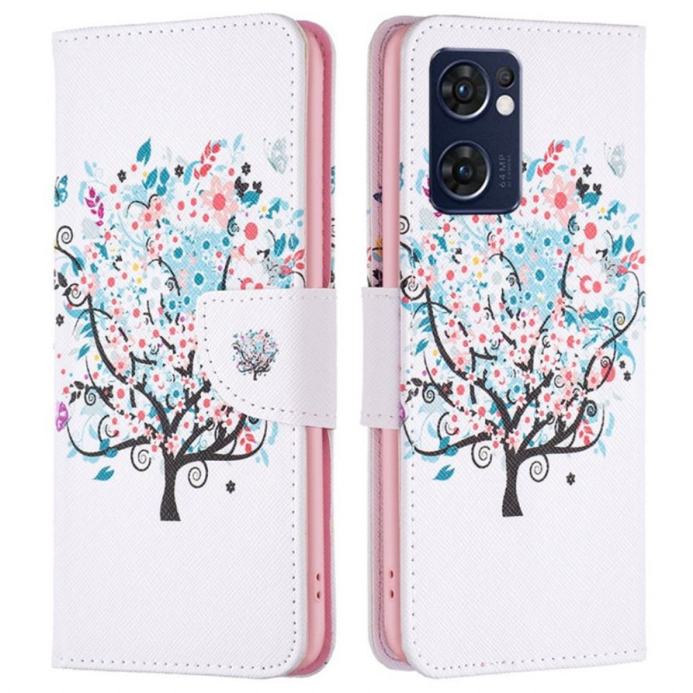 Lederhüllen Für Oppo Find X5 Lite Blumiger Baum