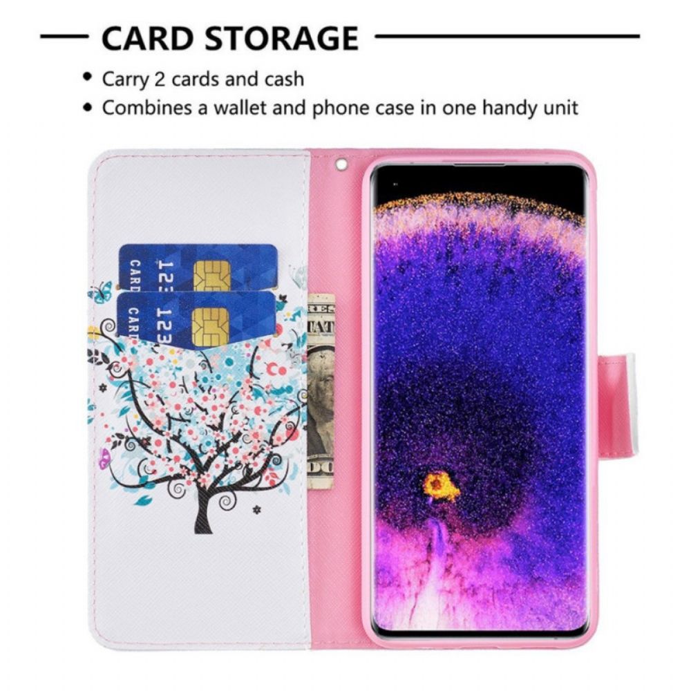 Lederhüllen Für Oppo Find X5 Lite Blumiger Baum