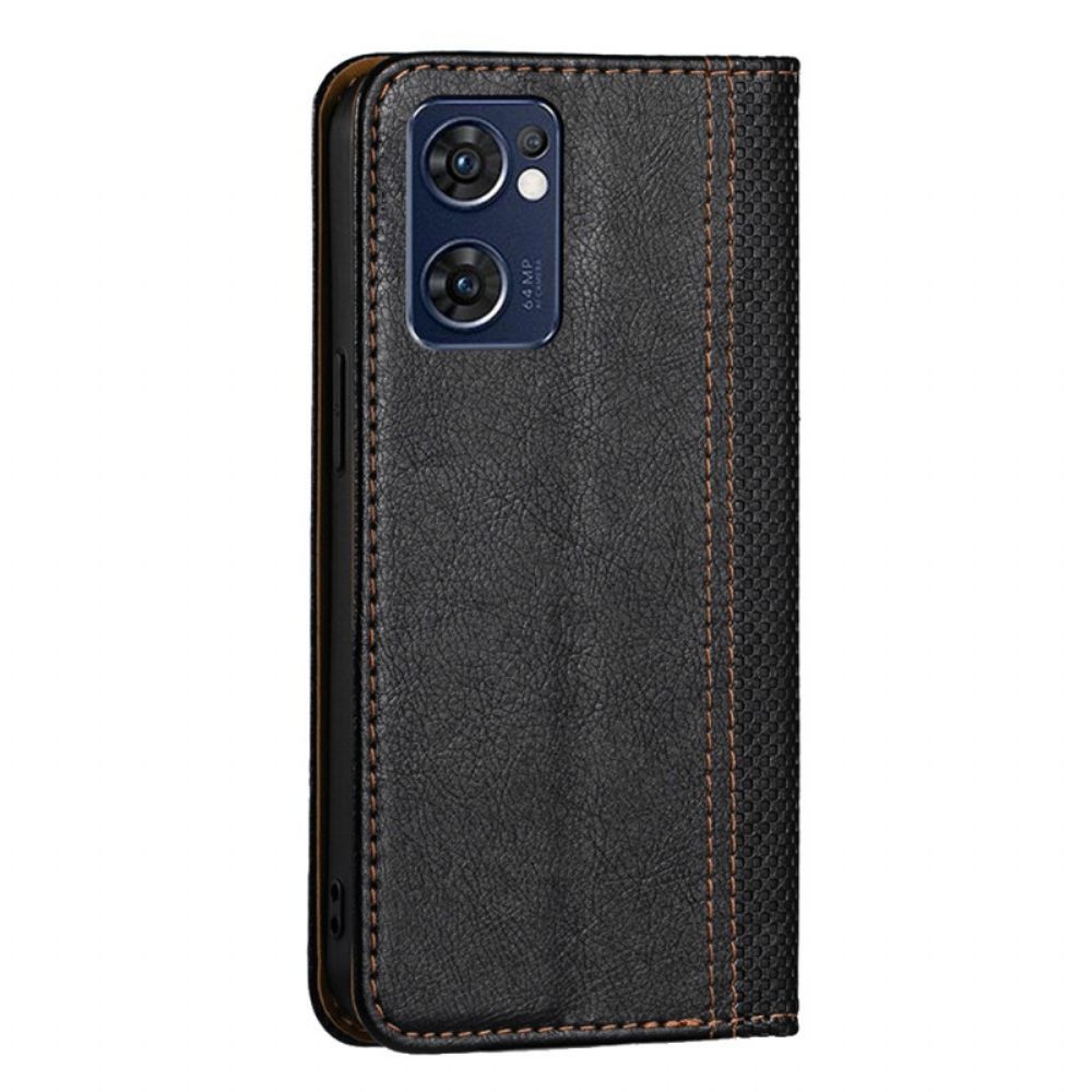Schutzhülle Für Oppo Find X5 Lite Flip Case Nähte In Geteiltem Litschi-leder