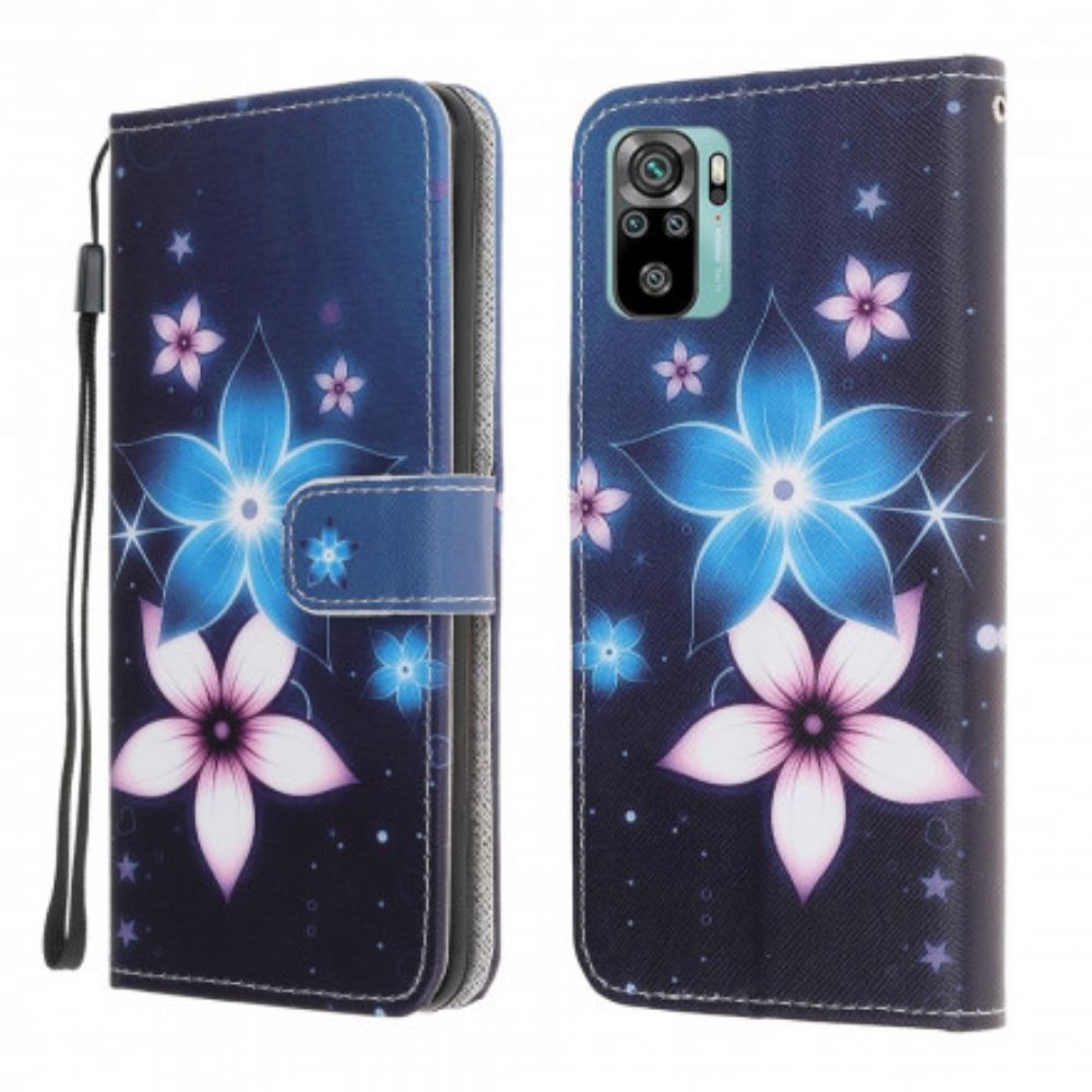 Flip Case Für Xiaomi Redmi Note 10 / 10S Mit Kordel Mondriemenblumen