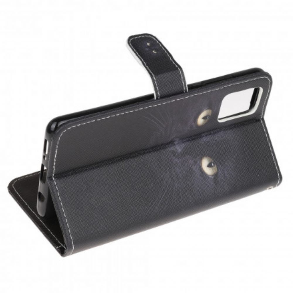 Flip Case Für Xiaomi Redmi Note 10 / 10S Mit Kordel Schwarze Katzenaugen Mit Riemen