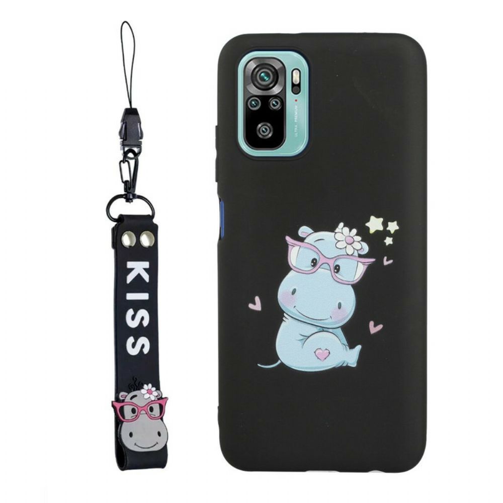 Hülle Für Xiaomi Redmi Note 10 / 10S Nilpferd Mit Kiss Lanyard