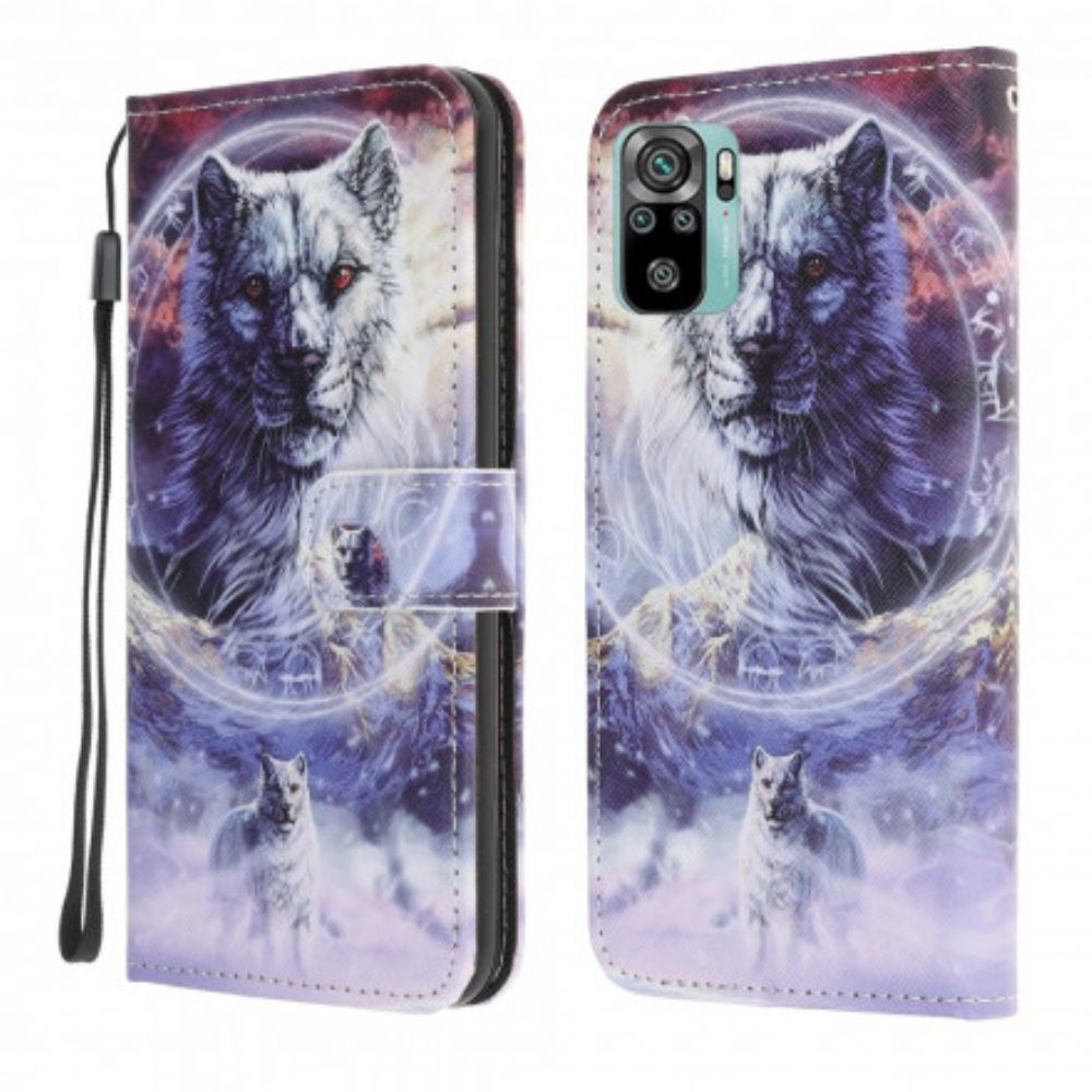 Lederhüllen Für Xiaomi Redmi Note 10 / 10S Winterwolf Mit Lanyard