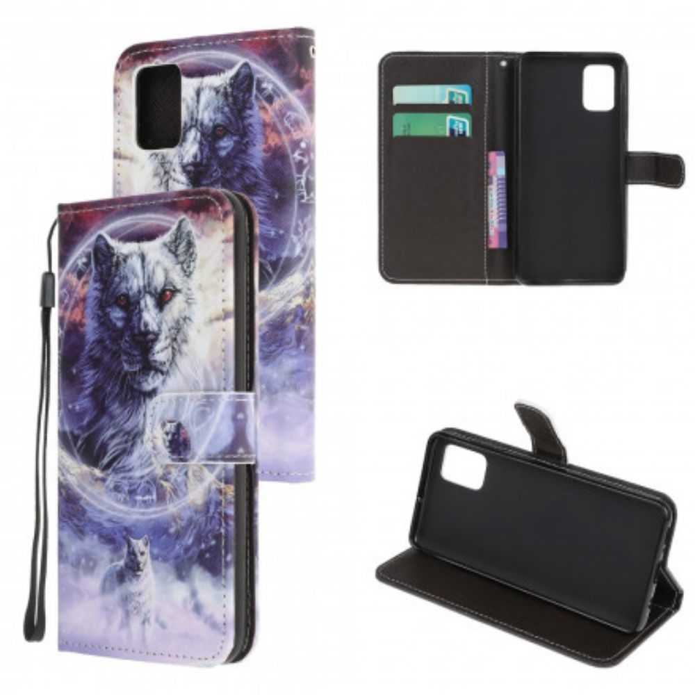 Lederhüllen Für Xiaomi Redmi Note 10 / 10S Winterwolf Mit Lanyard
