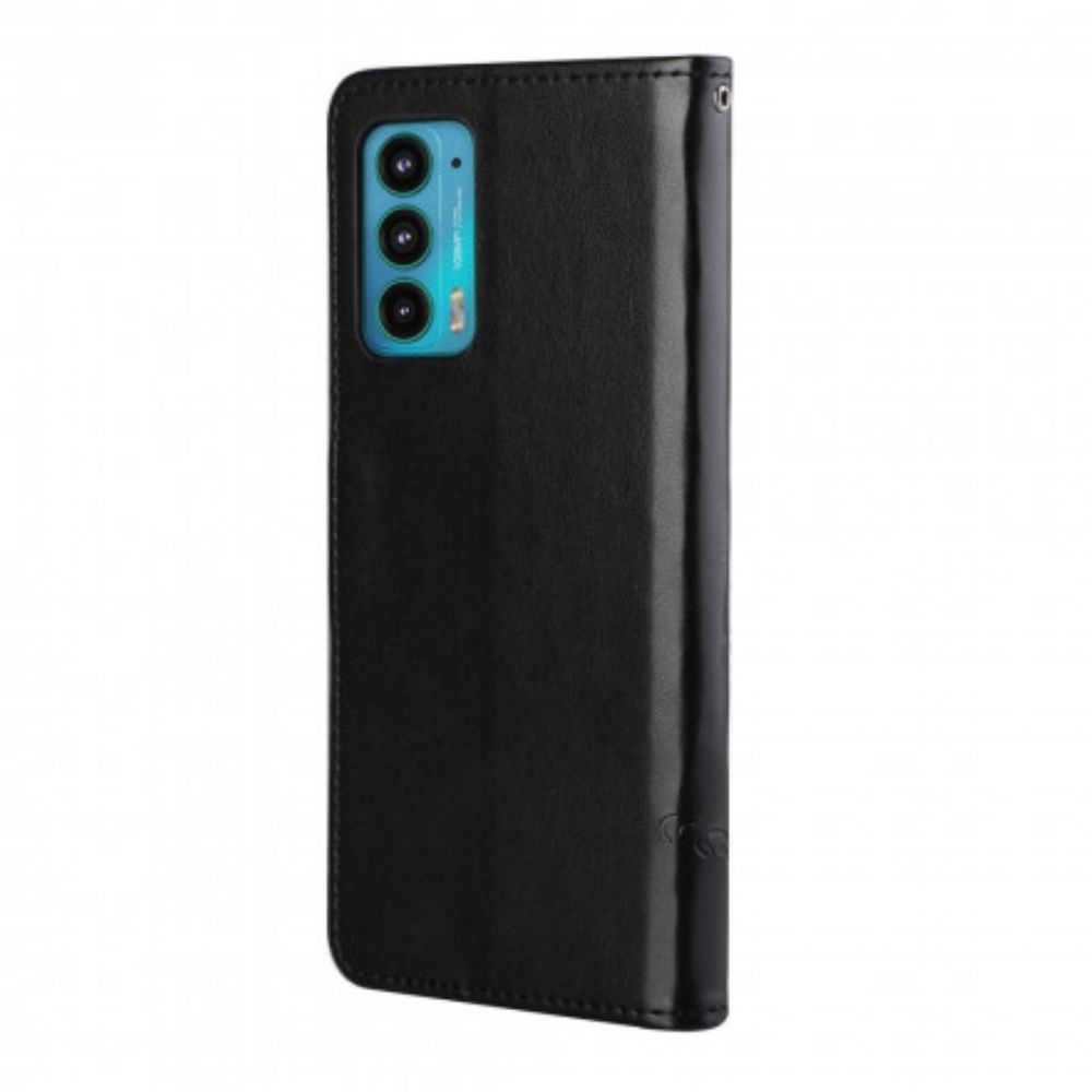 Flip Case Für Motorola Edge 20 Mit Kordel Tanga Schmetterlinge Und Blumen
