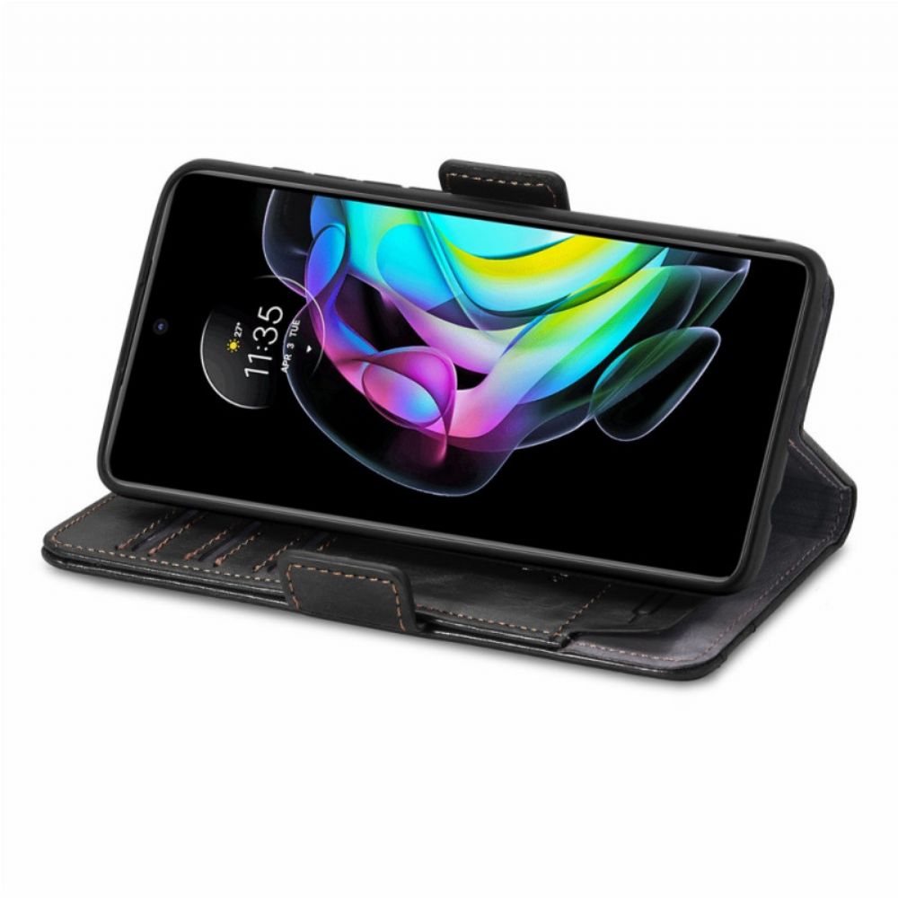 Lederhüllen Für Motorola Edge 20 Zweifarbiger Doppelverschluss
