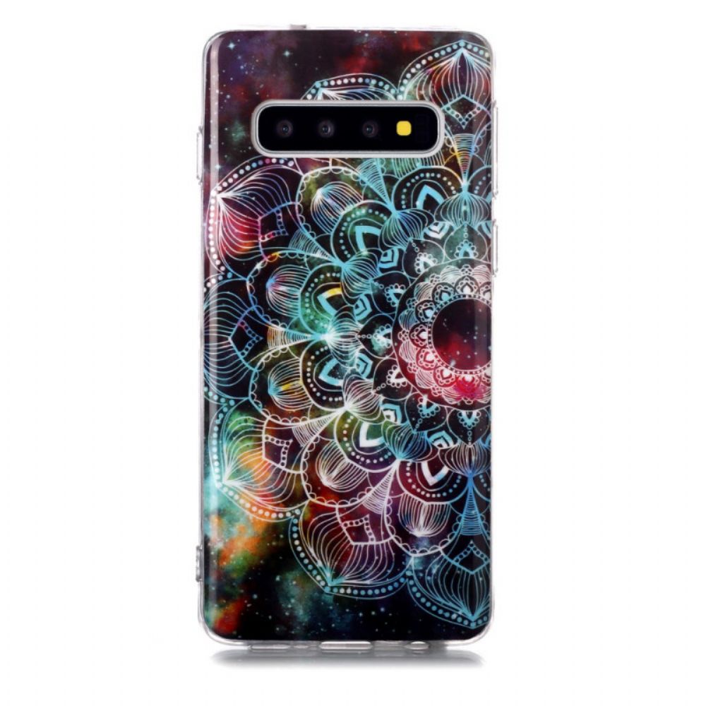 Hülle Für Samsung Galaxy S10 Fluoreszierendes Buntes Mandala