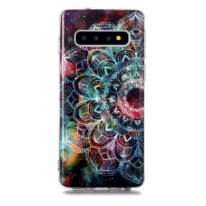 Hülle Für Samsung Galaxy S10 Fluoreszierendes Buntes Mandala