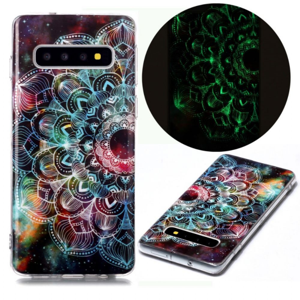 Hülle Für Samsung Galaxy S10 Fluoreszierendes Buntes Mandala