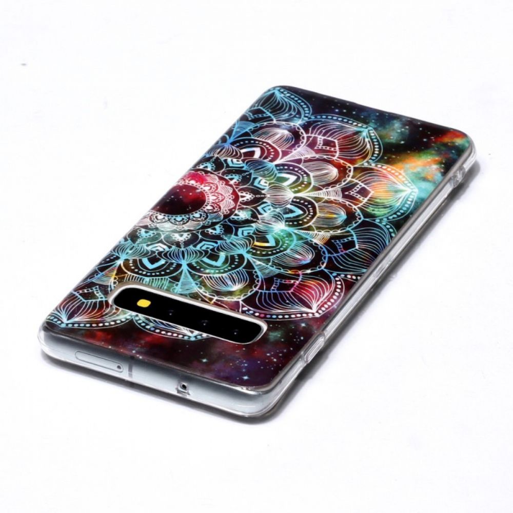 Hülle Für Samsung Galaxy S10 Fluoreszierendes Buntes Mandala