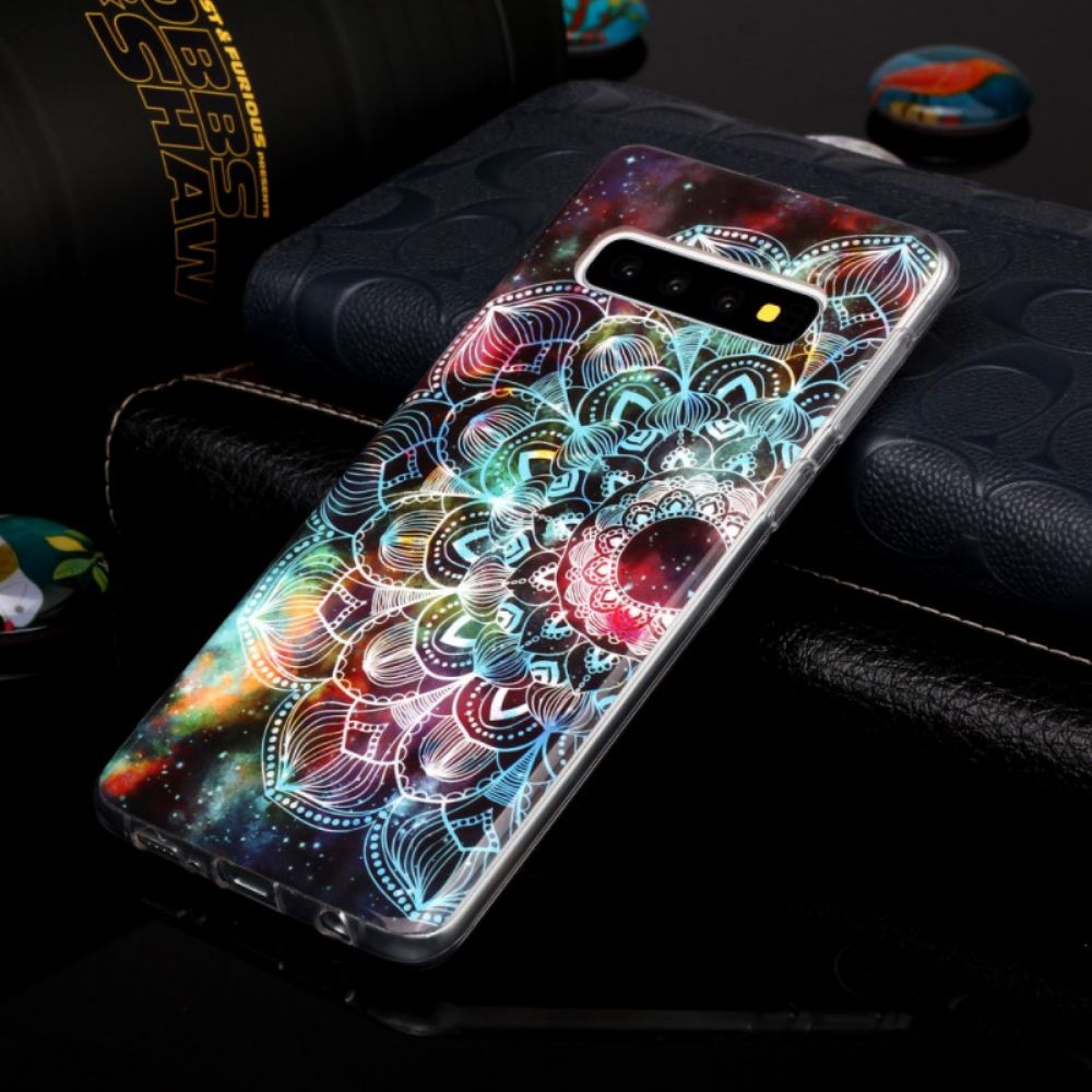 Hülle Für Samsung Galaxy S10 Fluoreszierendes Buntes Mandala