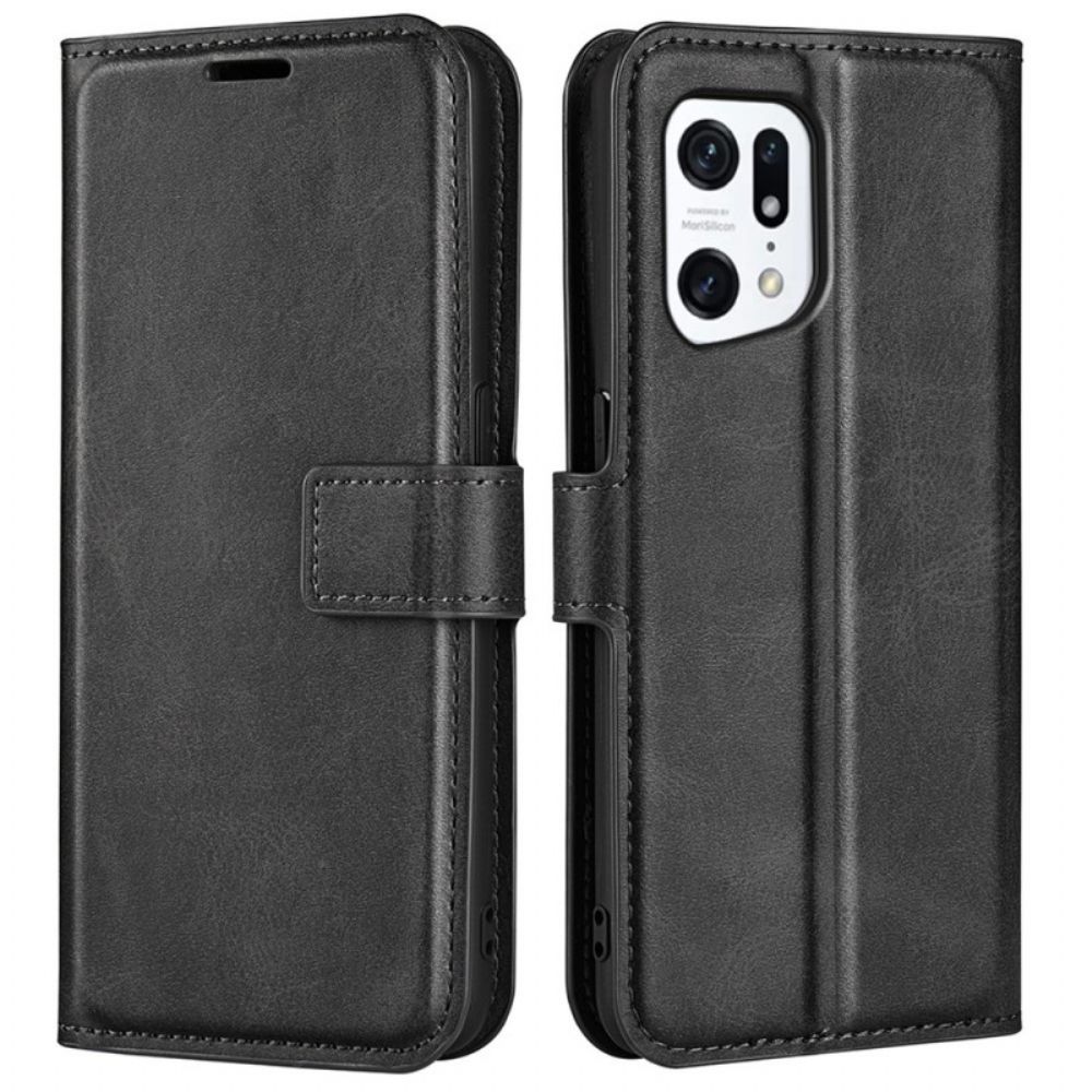 Flip Case Für Oppo Find X5 Extrem Schmaler Ledereffekt
