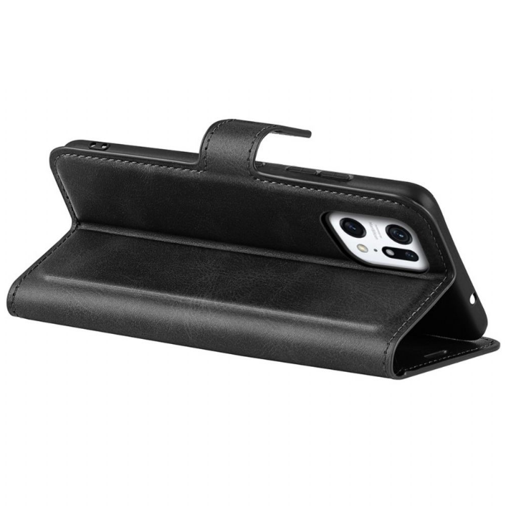 Flip Case Für Oppo Find X5 Extrem Schmaler Ledereffekt
