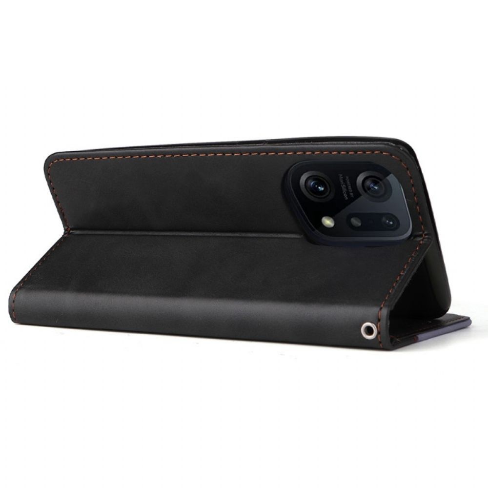 Flip Case Für Oppo Find X5 Mit Kordel Zweifarbiges Premium-armband