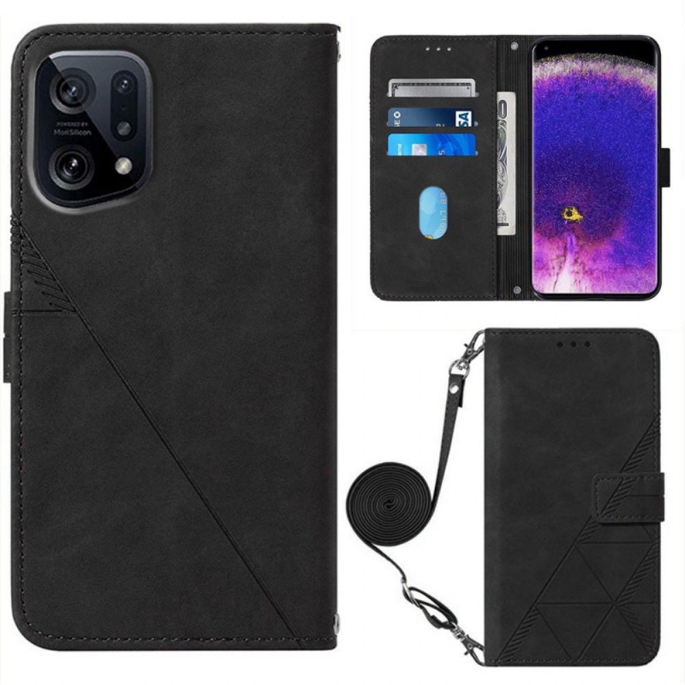 Lederhüllen Für Oppo Find X5 Dreiecksmuster Mit Schulterriemen