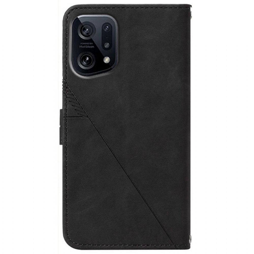 Lederhüllen Für Oppo Find X5 Dreiecksmuster Mit Schulterriemen